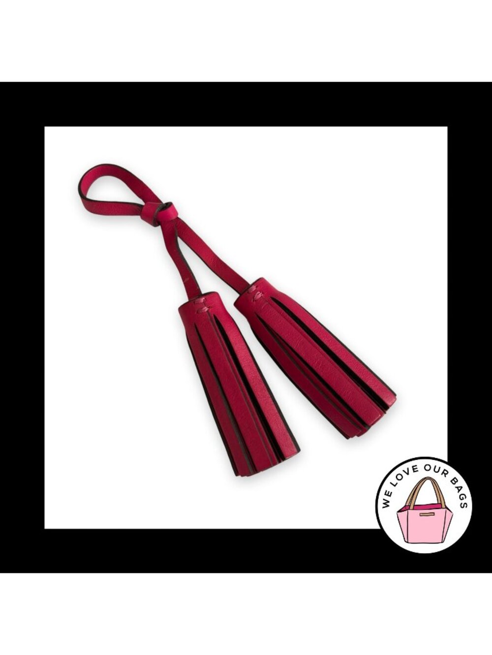 COACH LEGACY Double Tassel Hang Tag Strap Pink Leather Bag Charm Keychain Fob